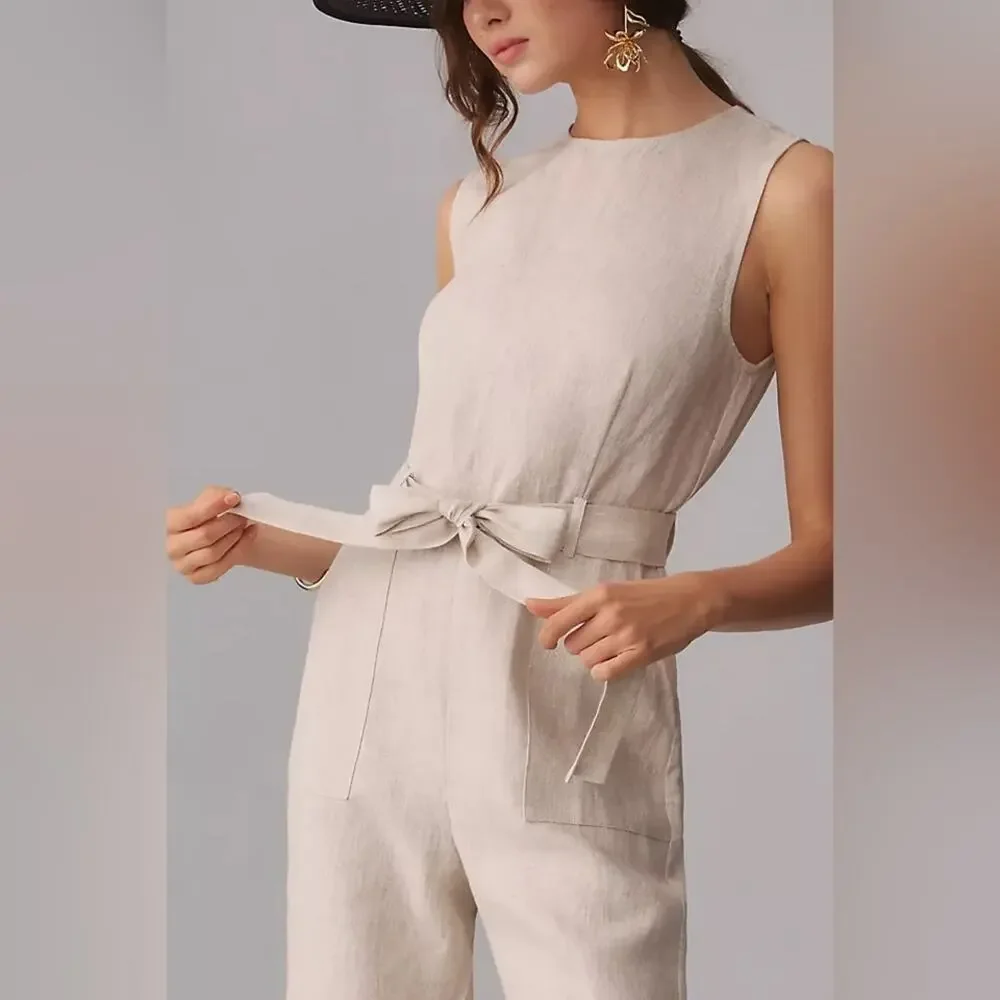 Reformation Naomi Linen Jumpsuit in Oatmeal 6